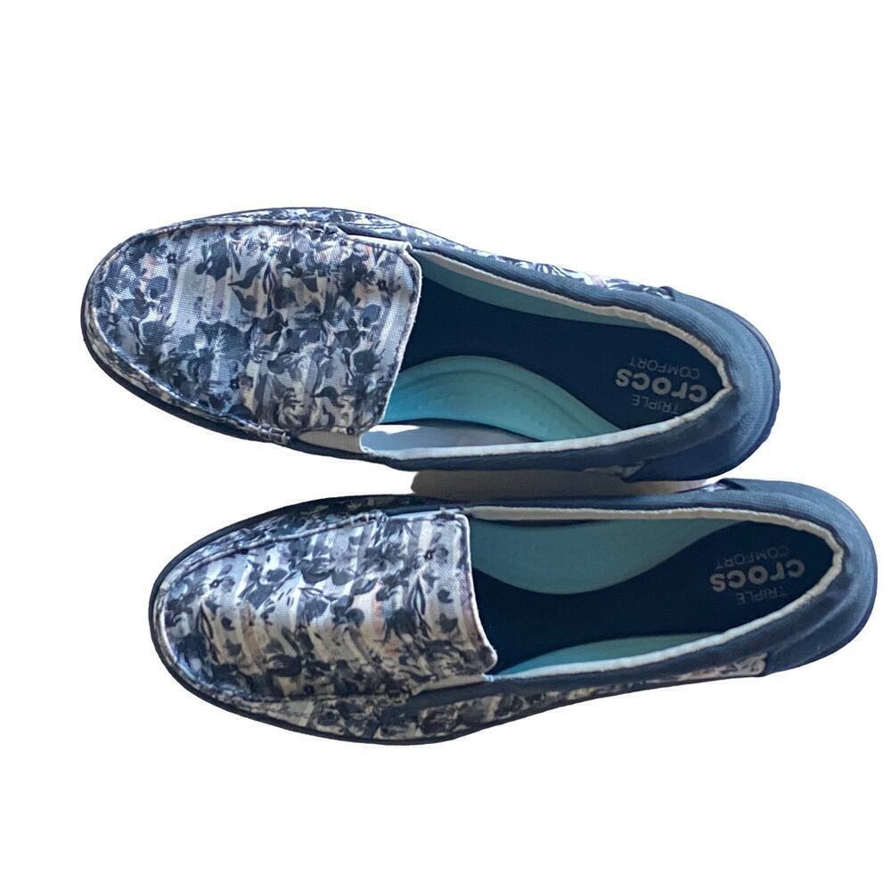 Crocs Slip Ons Floral Womens White Pink Blue US 11 Casual Comfy Walking Shoes - Picture 2 of 12